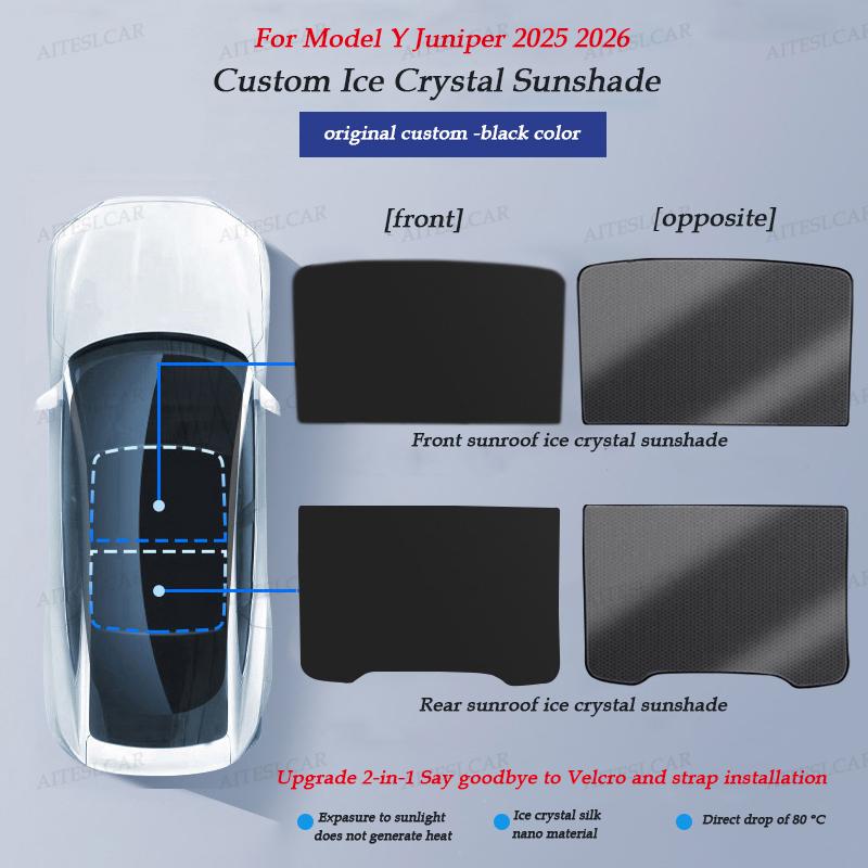 

For Tesla Model 3/Y Model 3 Highland Model Y Juniper 2026 Ice Cloth Buckle Glass Roof Sunshade Car Front Rear Sunroof Skylight MY Juniper black