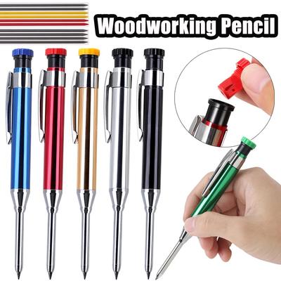 Long Head Nib Deep Hole Woodworking Metal Solid Carpenter Mechanical Pencil Set with Sharpener Construction Marking Scriber Tool