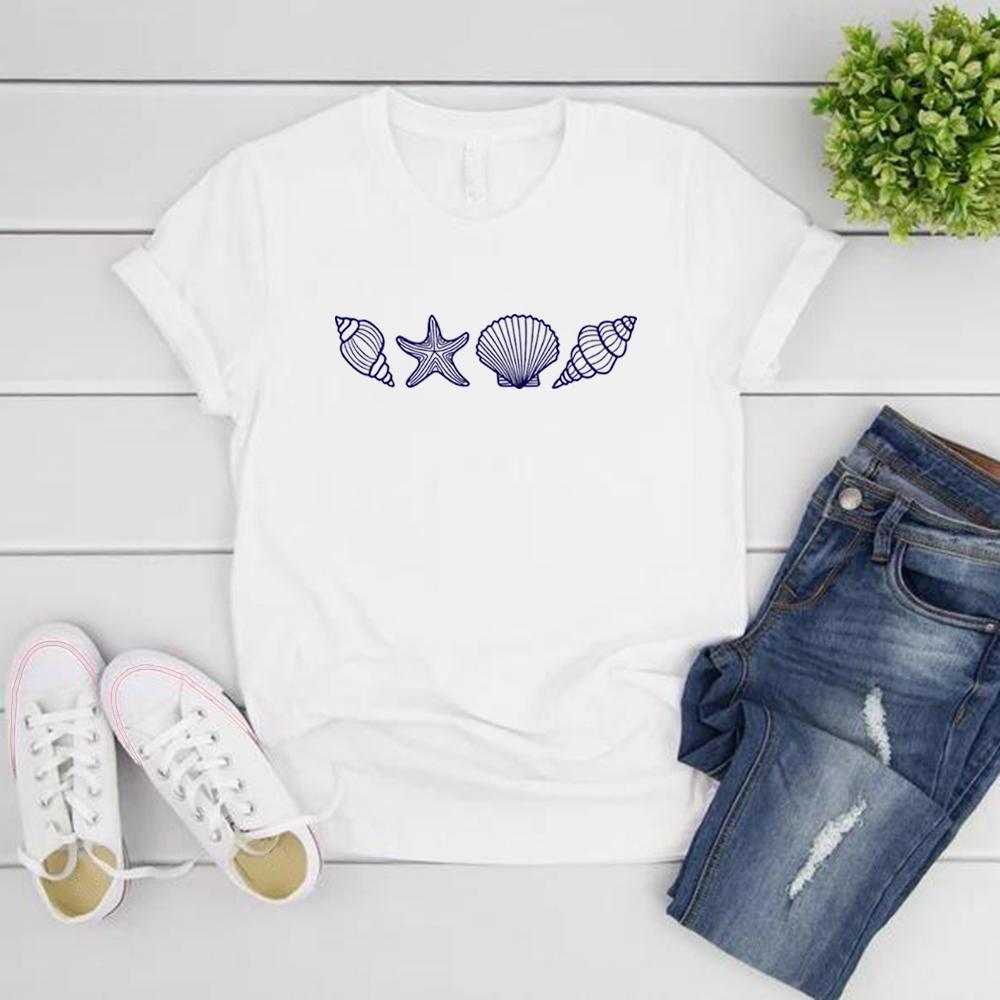 Seashell Shirt Beach T-Shirt Summer Woman Shirt Ocean Lover Gift Short Sleeve Graphic T Shirts Summer Vacation Tee Women Clothes