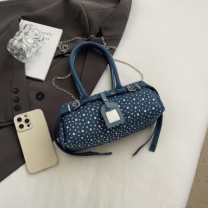 2025 Spring and Summer New Women's Bag Fashion Rivet Handbag Large Capacity Shoulder Crossbody Versatile Denim Tote Bag
