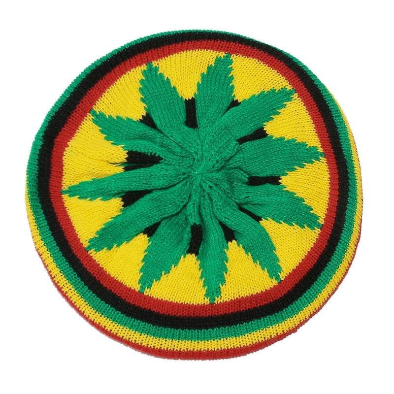 Traditional Jamaican Beret Hat Rainbow Color Knitted Pullover Reggae Hat For Women Men Everyday Wear Comfortable