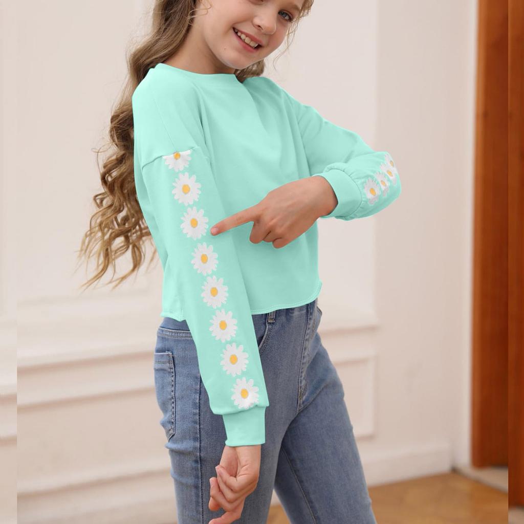 Kids Crop Tops Girls Long Sleeve Tee Shirts Cute Pinted Fashion Sweatshirt Pullover Top