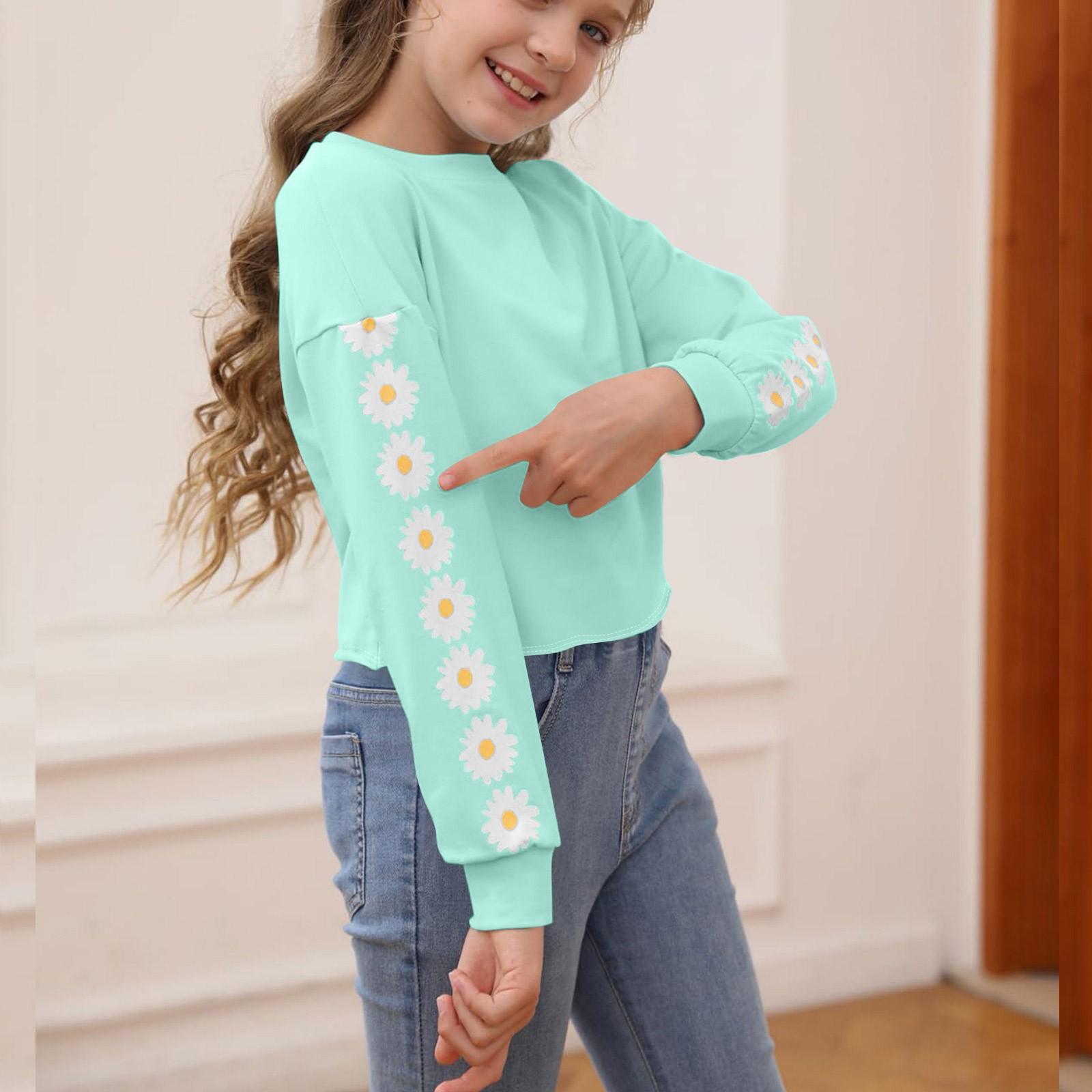 

Дитячі кроп-топи для дівчаток, футболки з довгим рукавом, милі модні світшоти з принтом, пуловери 160