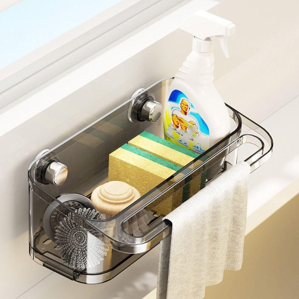 Wall Mounted Kitchen Sink Drain Rack Punch Free Suction Cup Sponge Holder  For Home Bathroom