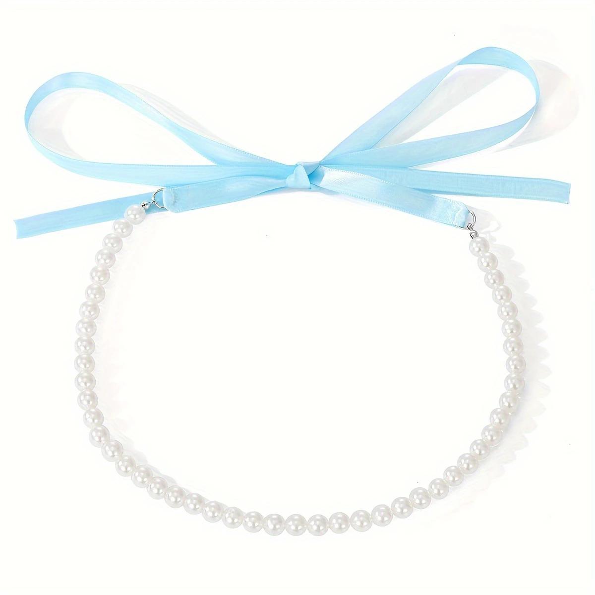 

Винтажное длинное колье-цепочка с лентой-бантом на ключицу, бархатное колье на шнуровке с искусственным жемчугом