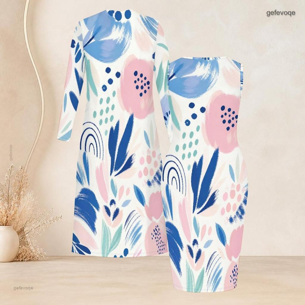 Women Plus Size Printed Two Piece Set Long Sleeve Open Front Cardigan Sleeveless Bodycon Dress
