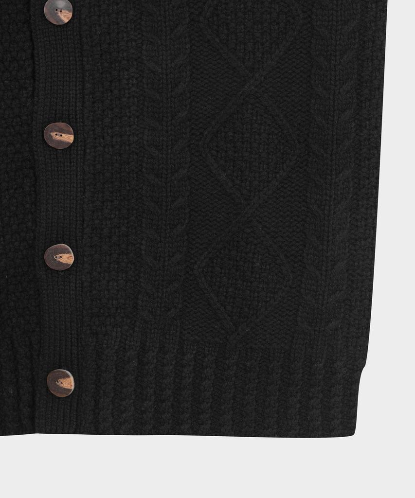 Brooks Brothers Wool Aran Cable Mock Neck Cardigan (Black) (Bbwcmmf404)