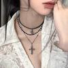 New Spicy Girl Multi Layer Cross Necklace Punk Beaded Chain Long Pendant Vintage Sweet Cool Chain Hip Hop Women Gift