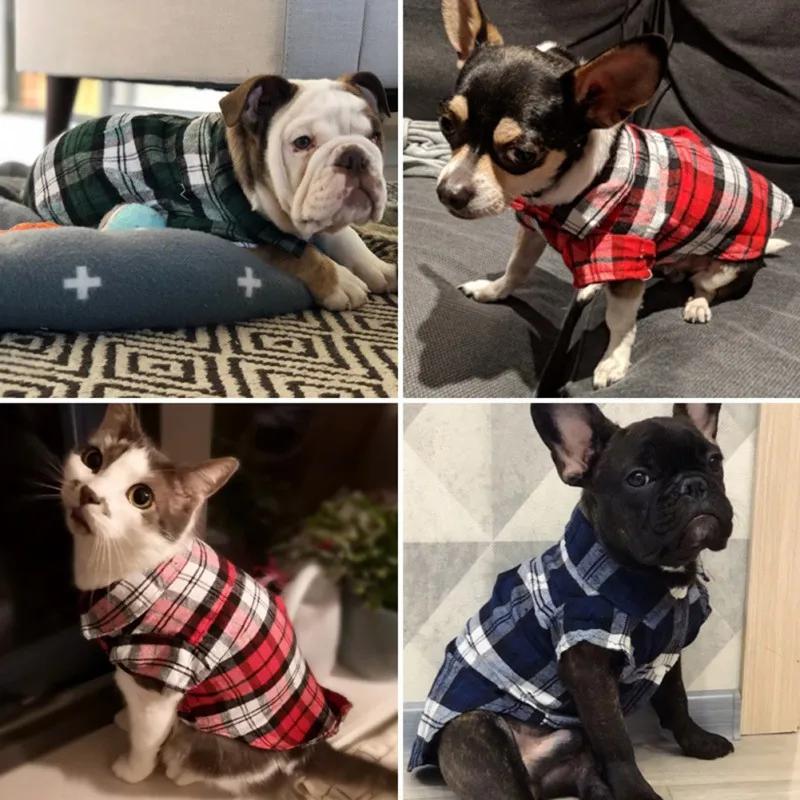 Summer Pet Shirt British Style Plaid Dog Vest Clothes For Small Dogs Chihuahua Cotton Puppy Shirt