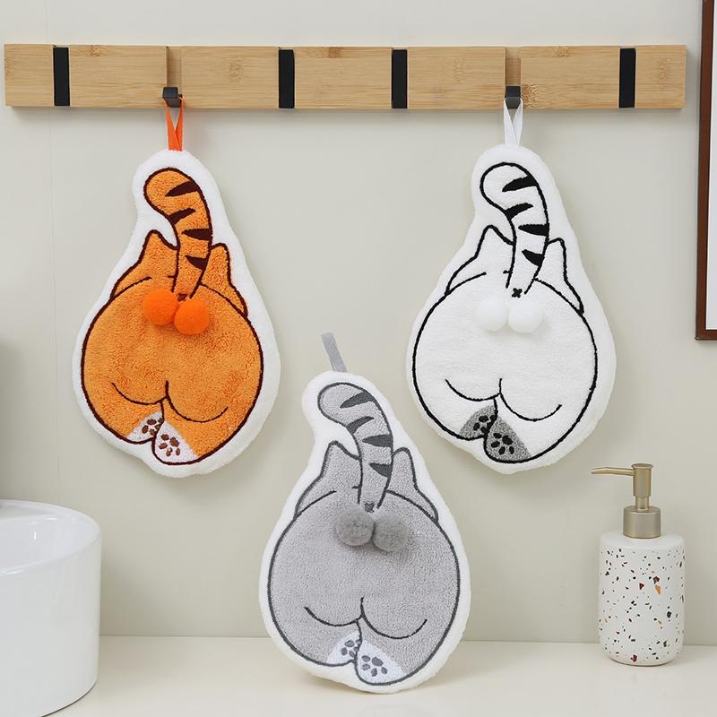 Funny Cat Hand Towel Cute Hanging Towel for Bathroom Kitchen Wipe Cloth Absorbent Cleaning Cloth Accessories Kids Towels