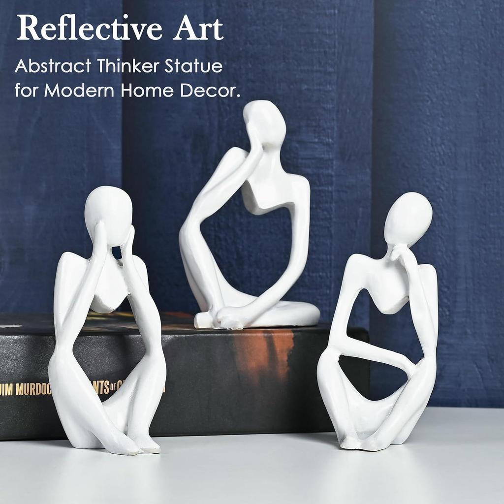 Set of 3 White Resin Thinker Statues – Abstract Modern Art for Home, Office, and Chic Décor, Thoughtful Gift for Any Occasion