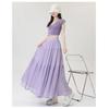 Elegant Purple Chiffon Pleated Half Skirt for Women, Summer High Waist Slim A-line Umbrella Long Swing Skirt