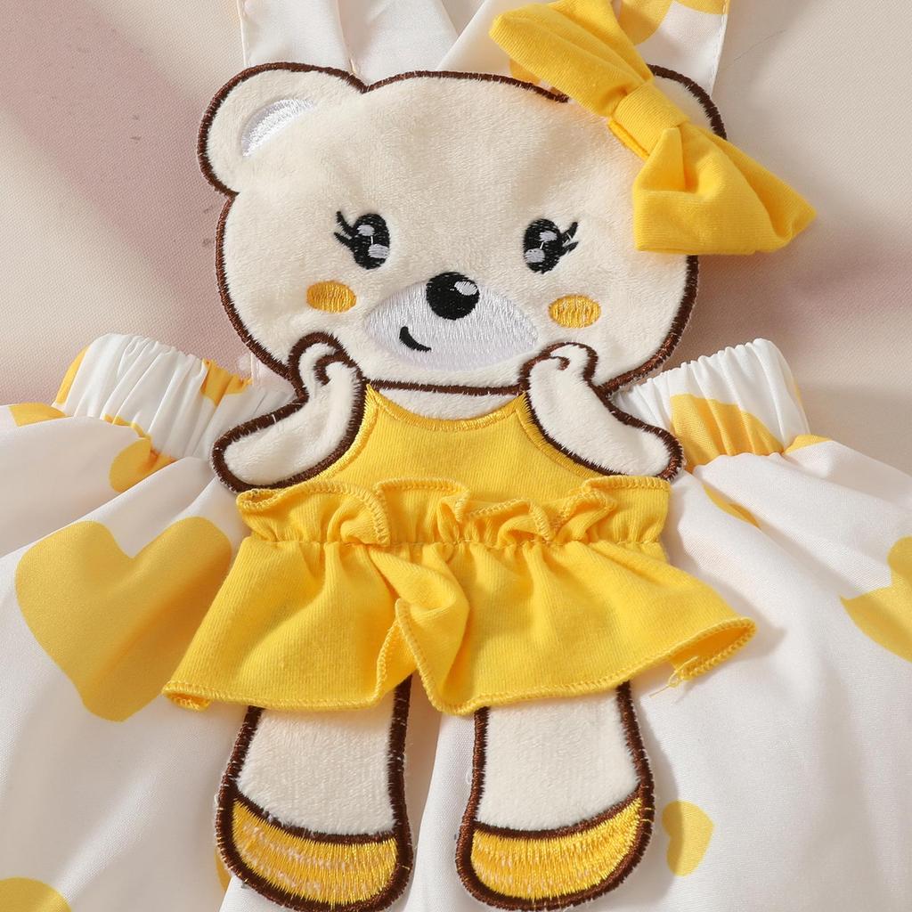 Autumn/Winter Red Baby Girl Bodysuit Set: Long Sleeve Romper, Bear Pinafore Dress, and Headband