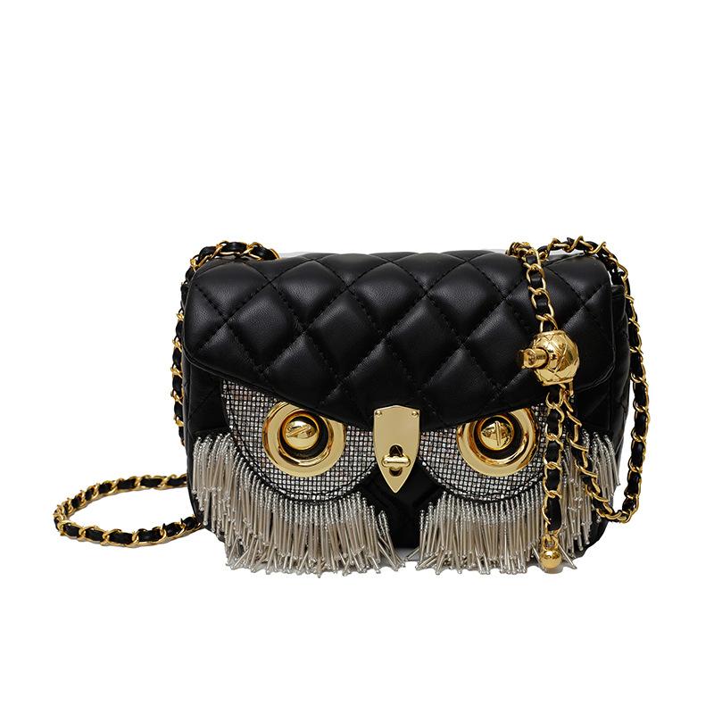 Xiaoxiangfeng diamond bag 2025 new European and American fashion rhinestone fringed shoulder bag women's owl small square bag