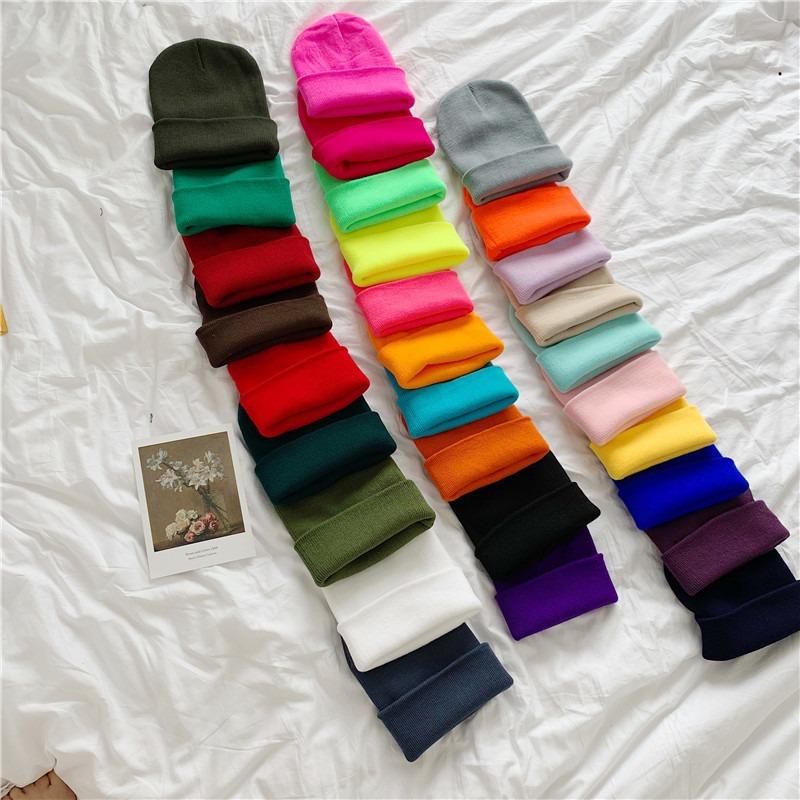 Solid Color Knitted Hat Female Harajuku Versatile Thin Student Wool Hat Female Autumn and Winter Tide Candy Color Pullover Hat