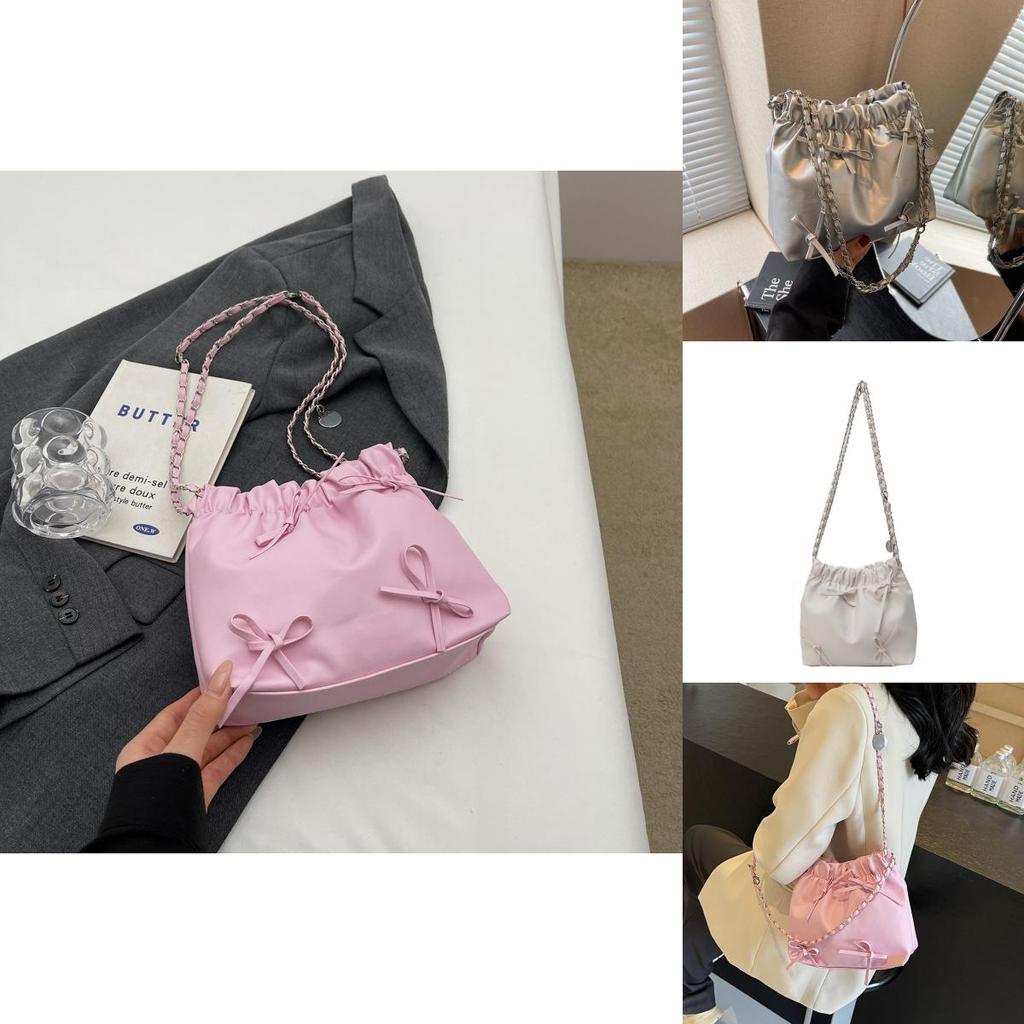 Stylish 2024 New Spring Shoulder Crossbody Bag Black Pu Street Fashion Bucket Bag