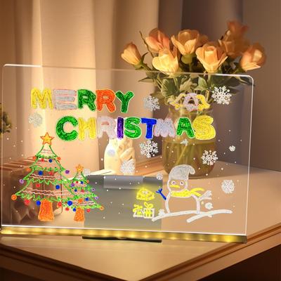 Led Writing Board Clear Acrylic Bulletin Whiteboard with 12-color Pens and Adjustable Fold Stand Dry Erase Light Up Acrylic