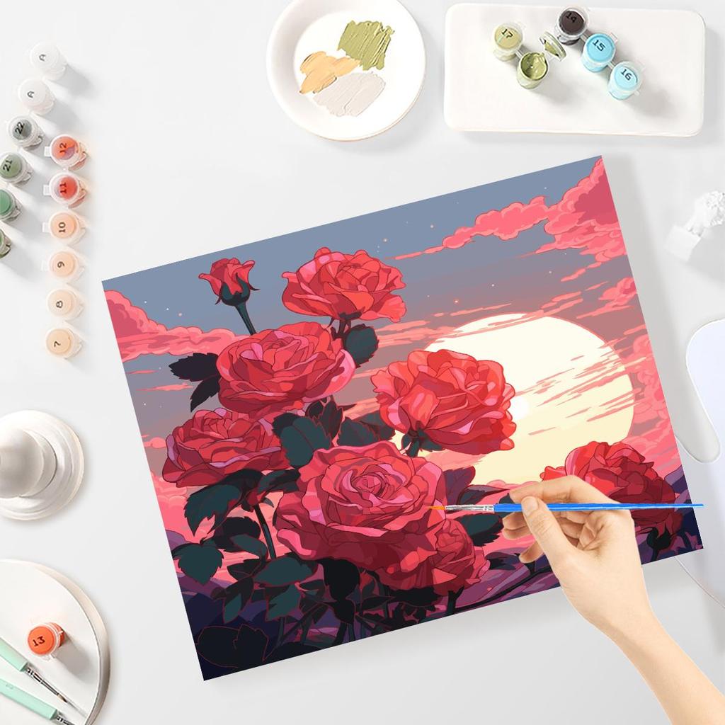 RUOPOTY Ramă Diy Pictură cu numere Kit Moon Rose Poza Desen Colorat după numere Artizanat pentru decorarea casei