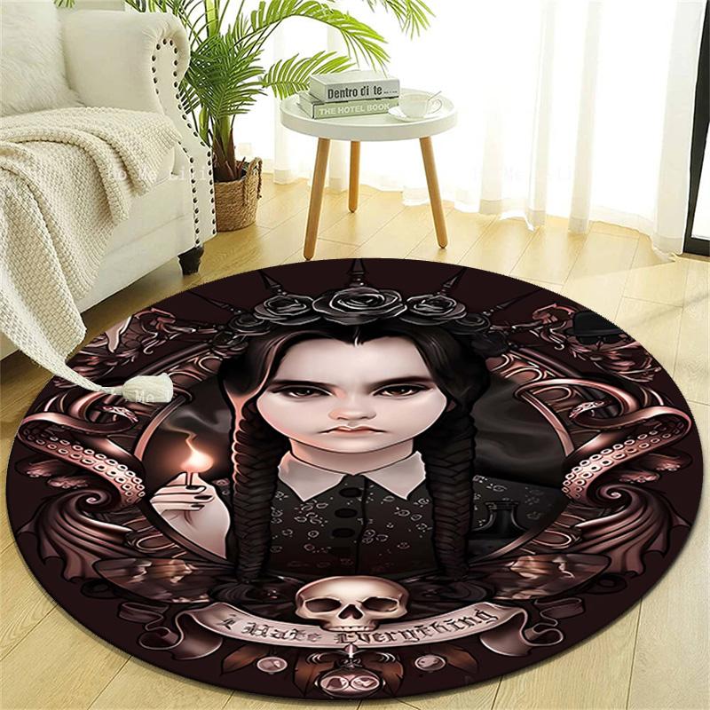 1pc Addams Family Wednesday1 Design Printed Area Round Carpet for Bedroom Living Room Home Decor Rugs Mat Non Slip Mat Rug for Bedside