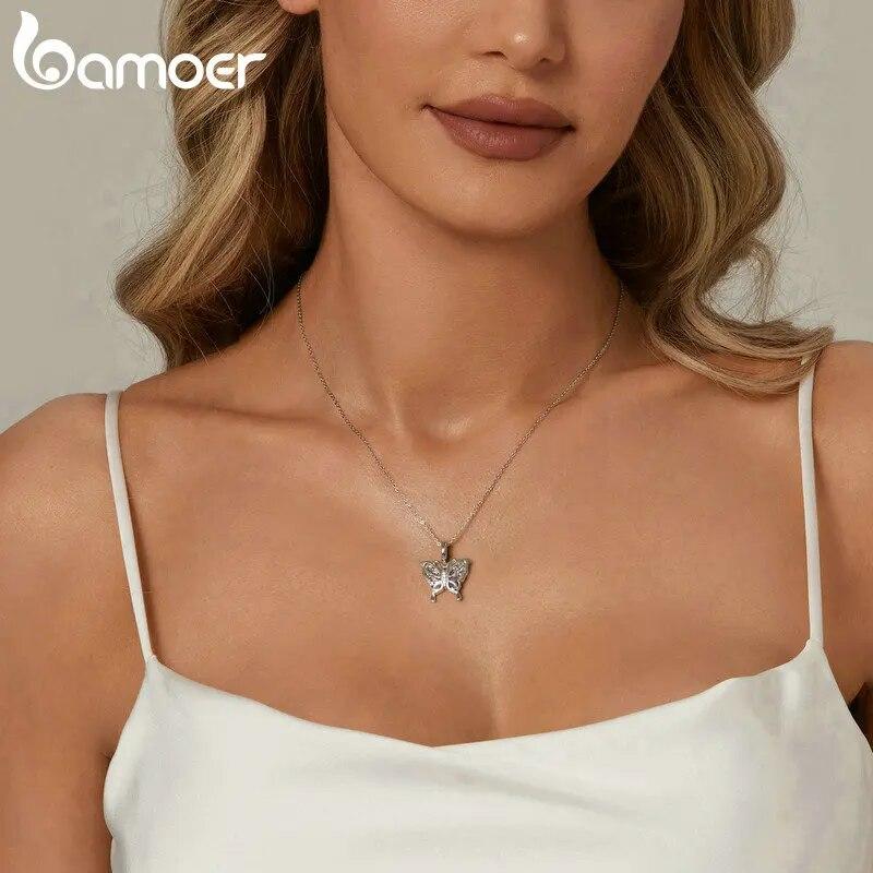 Bamoer 925 Sterling Silver Hollow-out Butterfly Pendant Charms for Women Bracelet & Necklace Pave Setting CZ Fine Jewelry Gift
