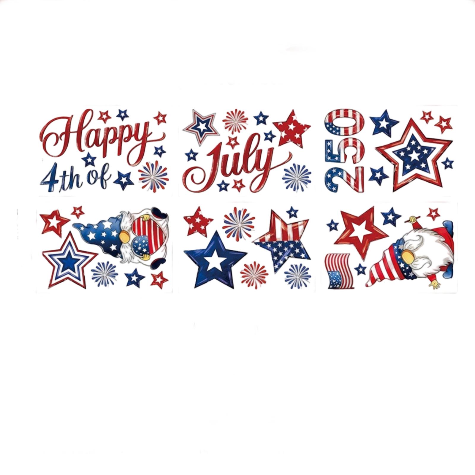 Fourth of July Window Clings Static Stickers Removable Patriotic Decor for School Classroom Home Office Glass Display