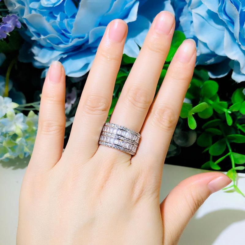 J0115 Creative Multi-Row Square Diamond Ring Super Flash Zircon Women'S Ring