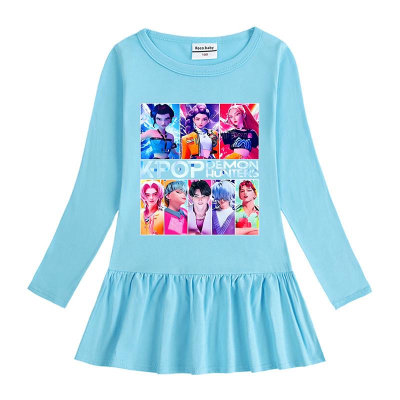 Girls Cartoon Kpop Rumi Zoey Mira Hunters Print Pleat Mesh Dress