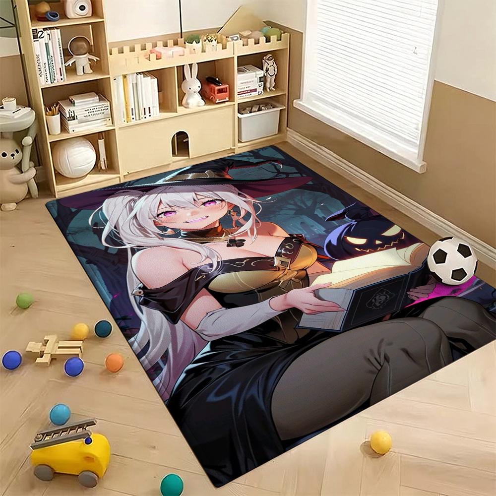 Twin Catgirls Black Lingerie Printed Rug Thick Nonslip Carpet For Gaming Room Study Living Room Home Party Decor Christmas Gift