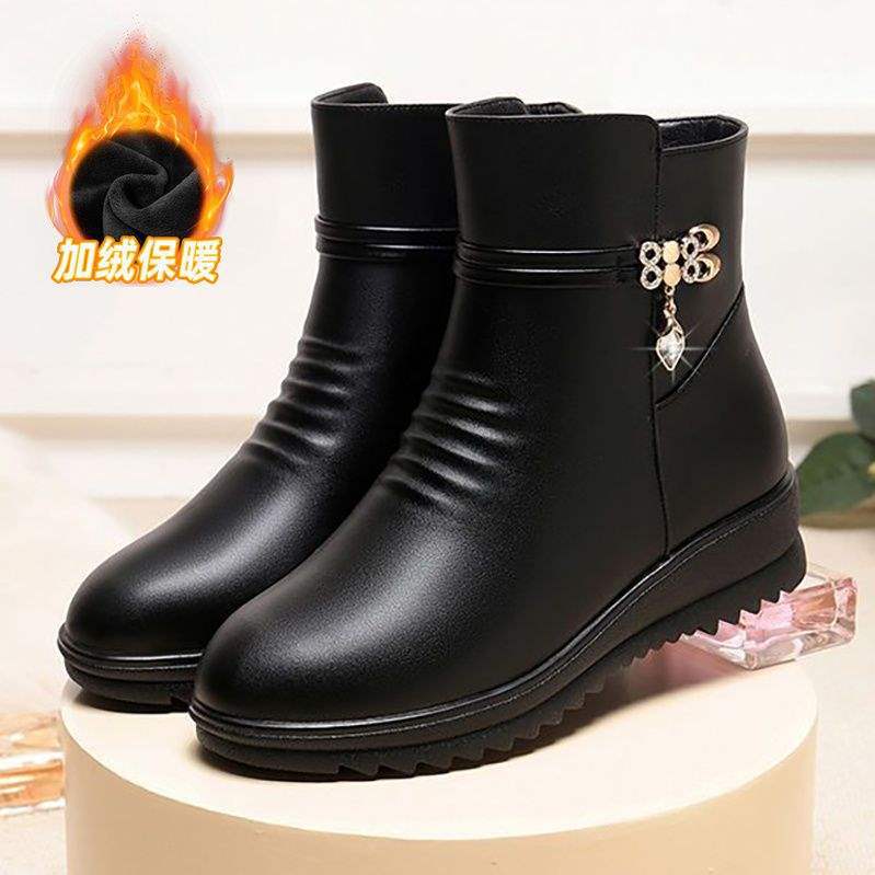 Cotton Boots Women's Autumn and Winter New Velvet Cotton Shoes Middle-aged and Elderly Mother Shoes Soft-soled Non-slip Short Boots Flat-soled Warm