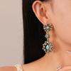 Retro artificial turquoise imitation pearl flower-shaped water drop silver needle earrings French court style earrings