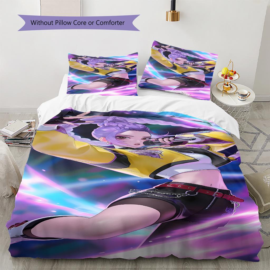 Biancheria da letto con motivo Demon Hunters Kpop, Set piumone Copripiumino Federa Regalo di Compleanno per la Casa (1 * copripiumino + 2 * federa, senza nucleo)