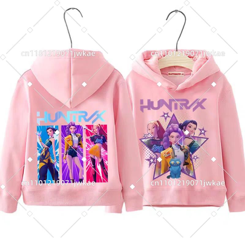Fall Winter Casual Fashion Warm Pullover Sweatshirt KPop Demon Hunters Front Back Print Boys Girls Hooded Sweatshirt Children's
