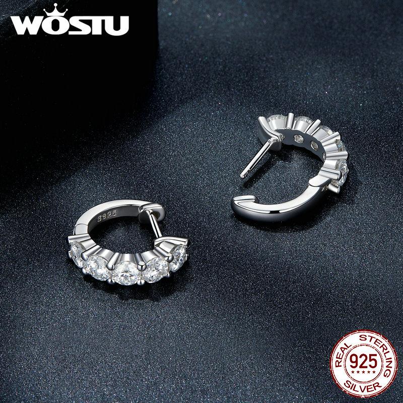 WOSTU 2.0 CT D Color VVS1 EX Moissanite 925 Silver Hoop Earrings 3.5mm Round Diamond Cut Platinum Plated Earrings