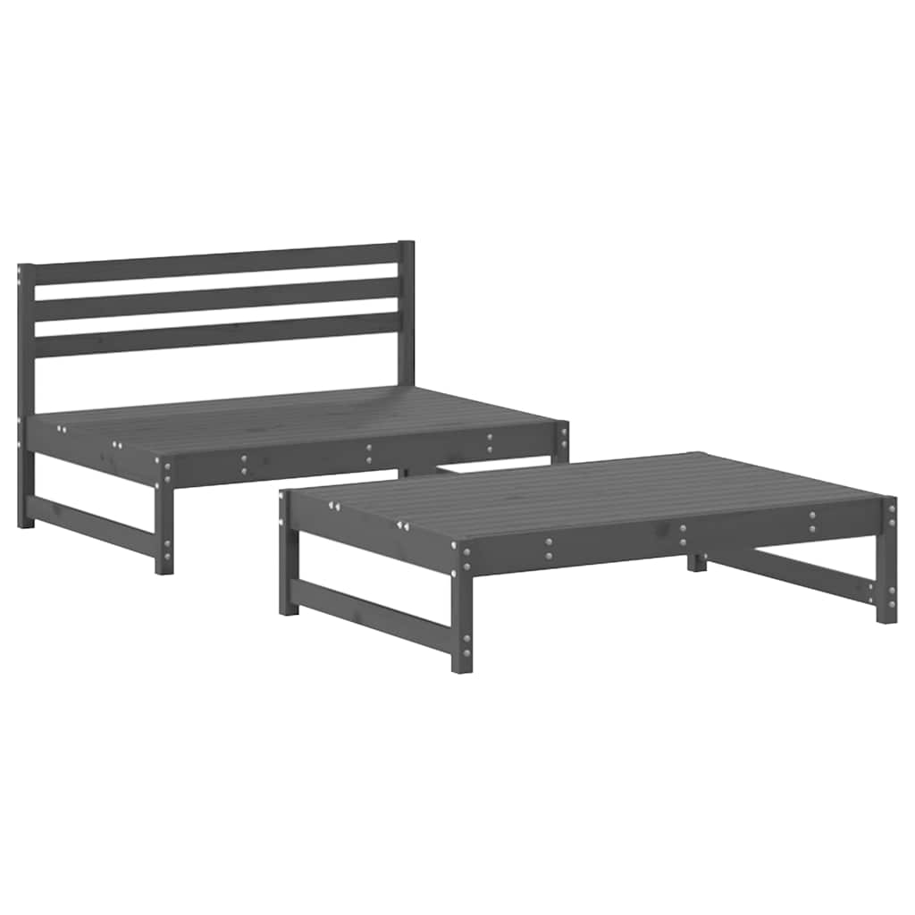 2 Piece Garden Lounge Set with Cushions Gray Solid Wood