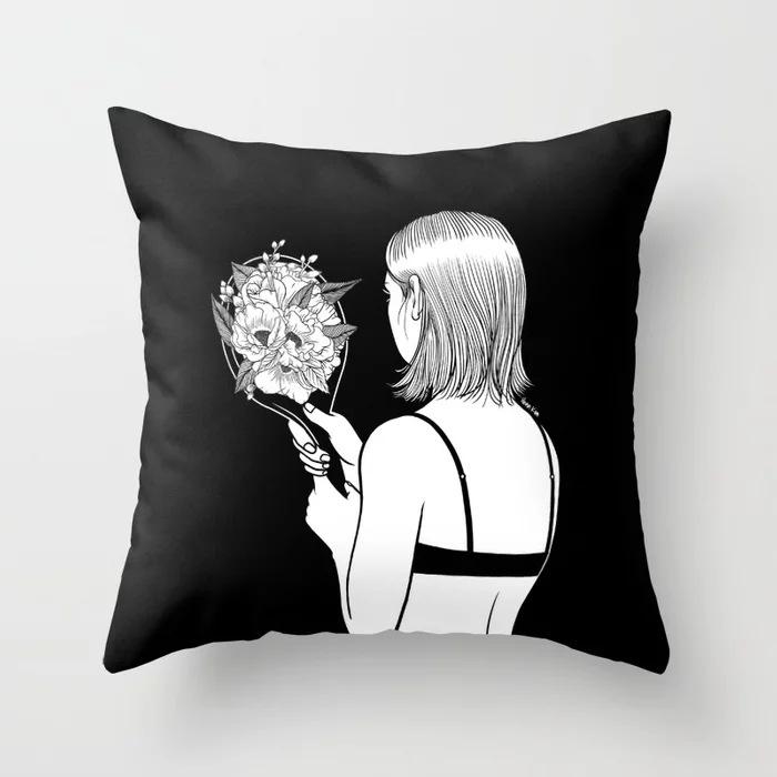 Nordic Black And White Cartoon Portrait Ultra-Short Velvet Pillow Cover Without Core Cushion Cover Premium Durable