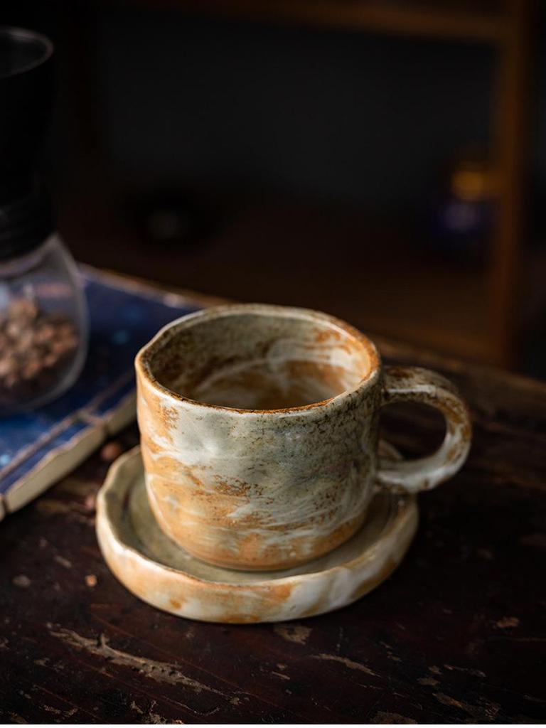 Retro Ceramic Kiln-Glazed Mug & Saucer - Customizable Logo