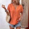 Women Shirts V-Neck Buttons Short Sleeve Loose Blouses Solid Color Casual Summer Tee Shirt Daily Wear Tops Ladies