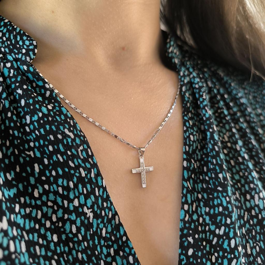 Silbernes Kreuz mit Zirkonia, Emaille (2192961)
