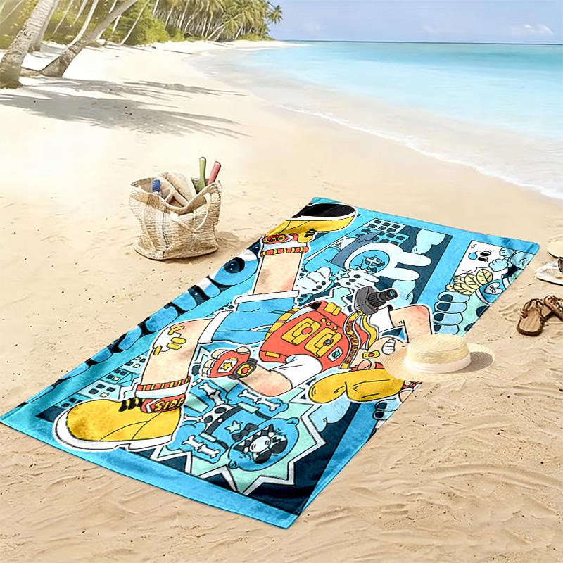 Happy Boy Illustration 2D Flat Print Beach Towel, Large Soft Quick Dry Towel for Beach Camping Swimming.MSTJ0918291