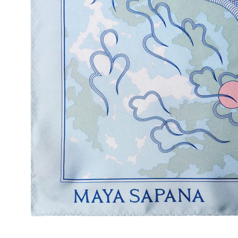 MAYA SAPANA Dragons In the Cloud Silk Square Scarf (French Blue)