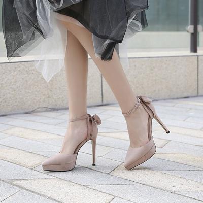 Fashion European American Celebrities Trendy Thin Heel Waterproof Platform Pointed Sandals Women With One Strap Hollow Bow High Heels
