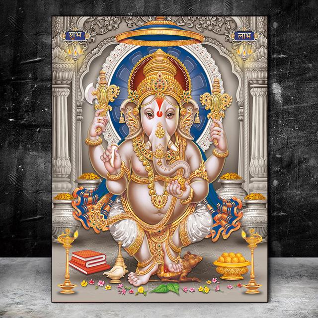 Religion Indien Gold Ganesha Tempel Leinwand Malerei Elefant Gott Poster Druck Wand Kunst Bild für Wohnzimmer Wand Dekor Cuadros