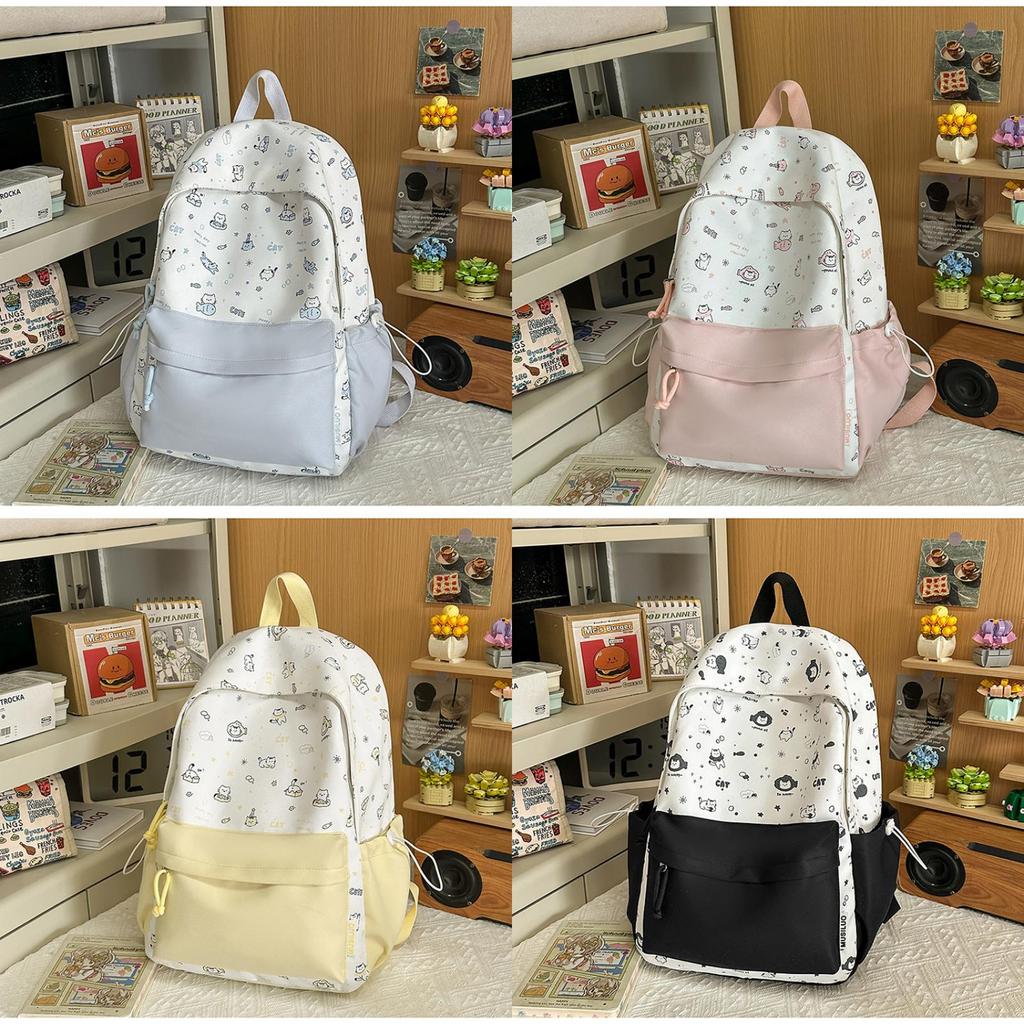 Cute Cartoon Cat Backpack For Girls With Nylon Material And Large Capacity For School And Travel