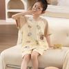 Girls Cotton Pajama Set Short Sleeve Cartoon Print Lightweight Sleepwear Ages 8