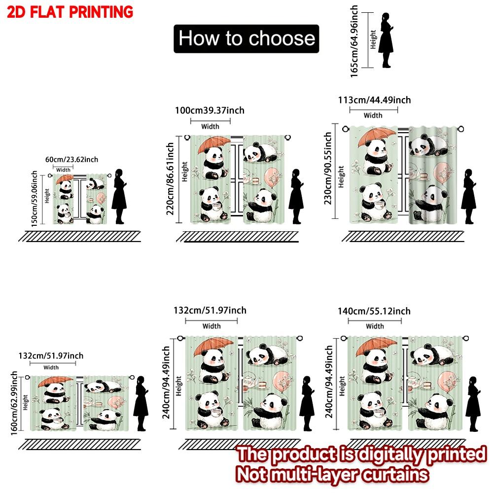 Set Of 2 Flat Printing Happy Valentine Day Drapes Cute Panda Digital Printed Polyester All Season Party Holiday Decor Curtain Made