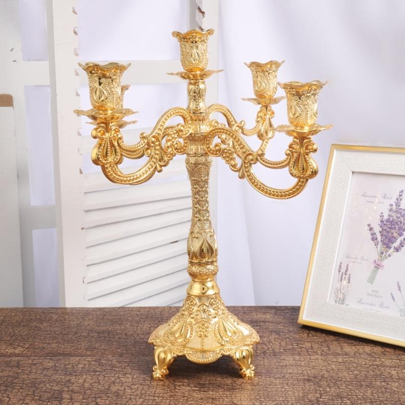 Luxurious European Taper Candle Holders Luxurious Carved Gold Metal Candelabra Enhancing Living Space Aesthetic Decors