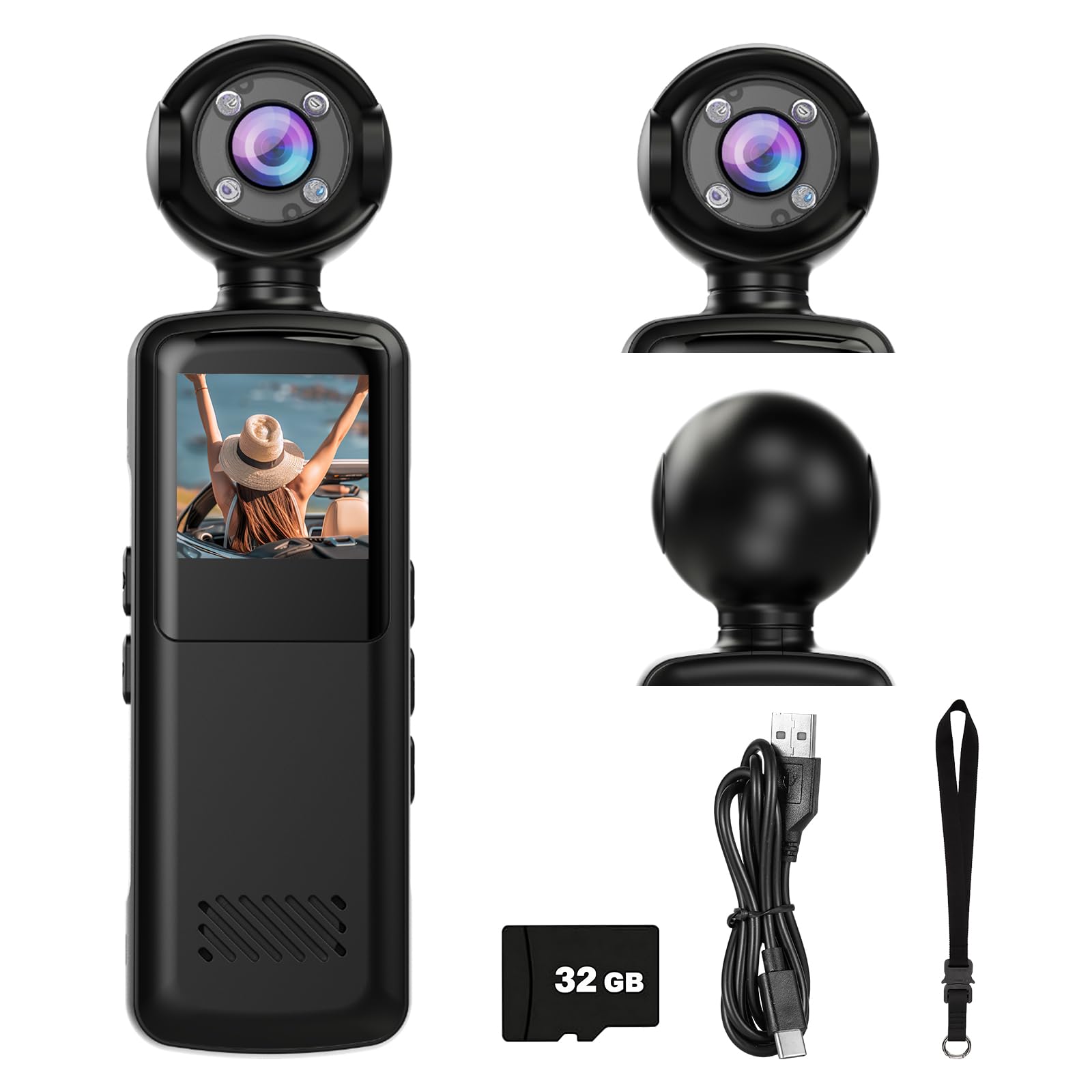 

Action Wearable Vlog Video Body Wide Smartphone for Business Camera Cycling Video Recording Camera, Camera, Camera, Camera, 160-degree Angle, Compact, чорний
