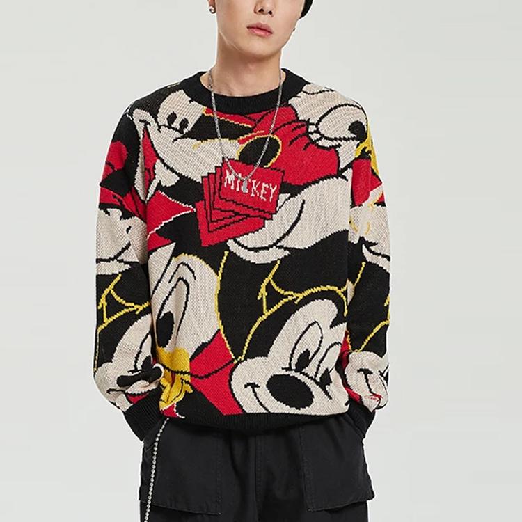 Li-Ning Disney Co-Branded Sports Fashion Series Mickey Pattern Loose Long Sleeve Sweater Unisex Sweater Black AMBR002-1