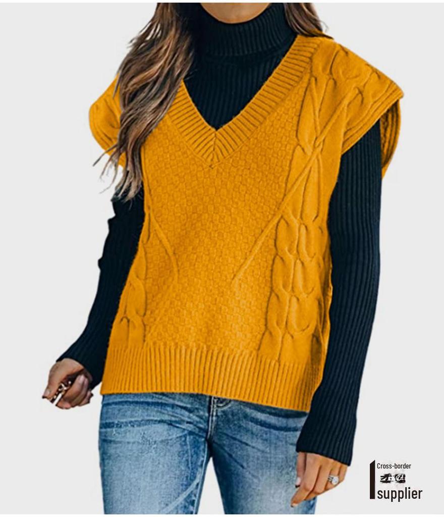 Women's V-Neck Sleeveless Twist Knit Sweater Vest