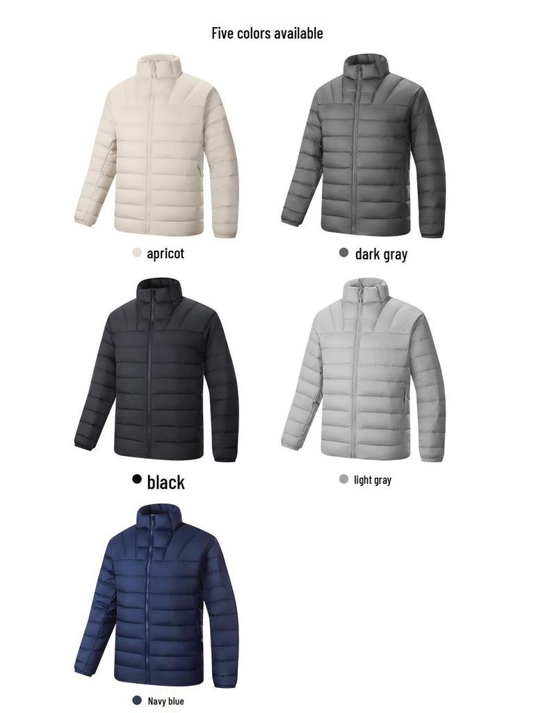 Hochwertige Unisex-Leichtgewicht-Daunenjacke mit Rippenstruktur, 90 % weiße Entendaunen und mit Text bedrucktem Futter